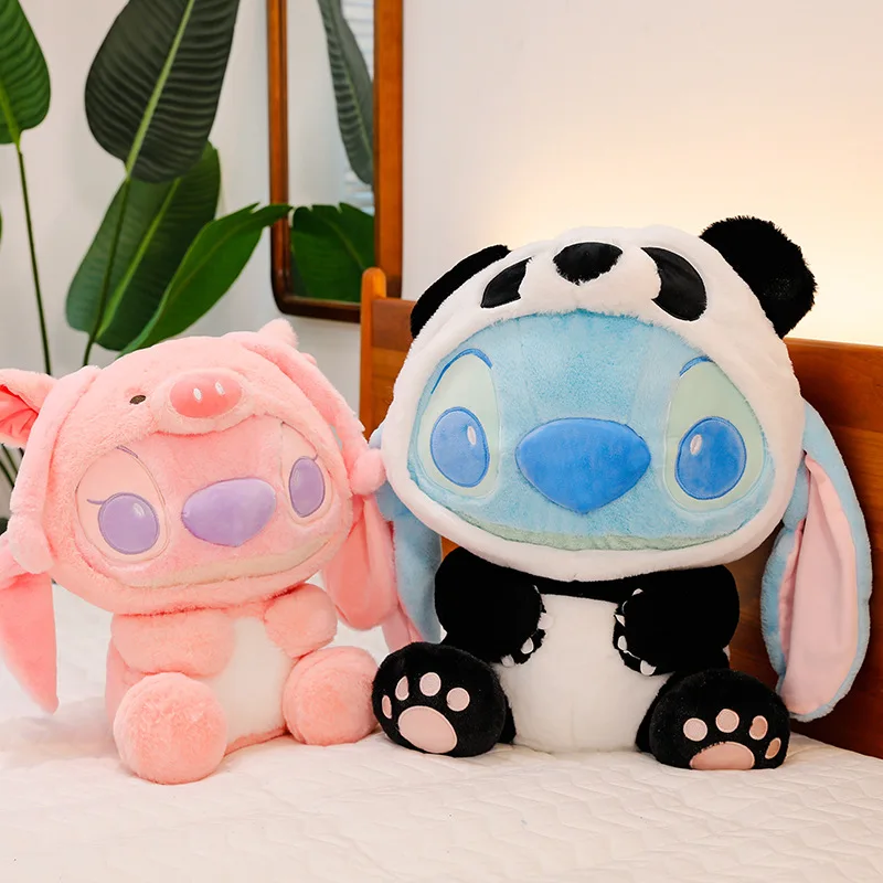 60CM Big Size Disney Cartoon Cute Panda Costume Stitch Stuffed Animal Doll Plushies Children's Birthday Gift Animation Toys