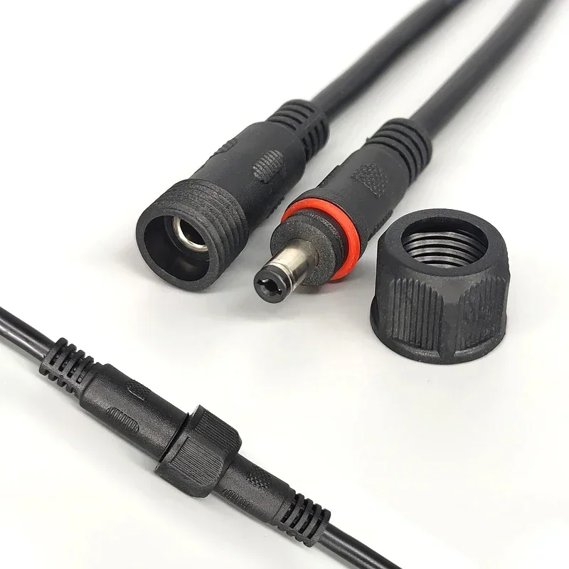 IP67 12V DC Power Cable Male Female Plug Adapter Wire Butt Joint Monitoring Extension Line 5.5x2.1mm 2Pin Waterproof Connector