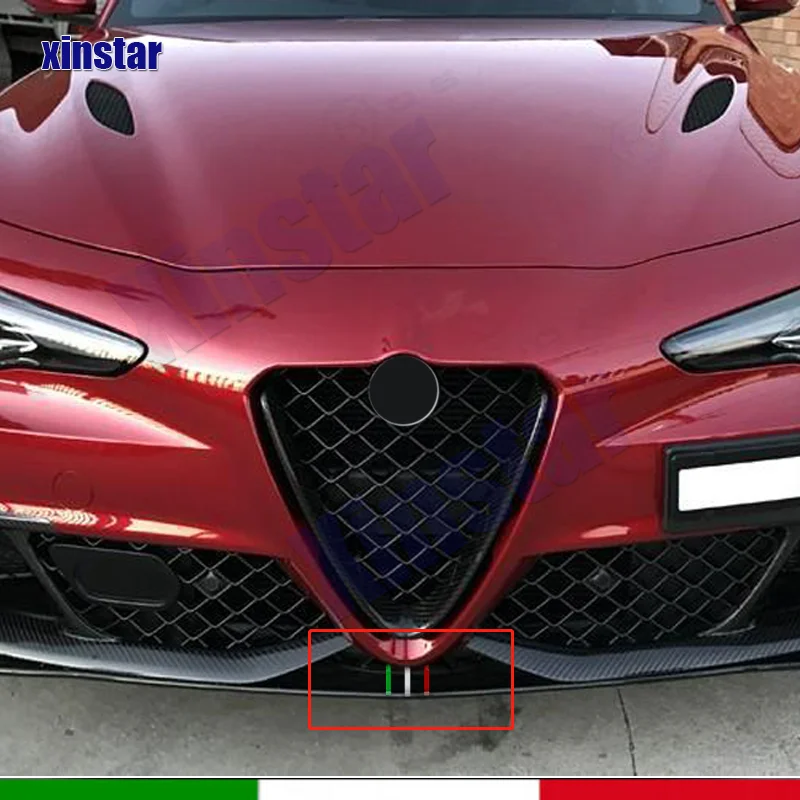 Car Italian Flag Front Grille Stickers Decals For Alfa Romeo Giulia Quadrifoglio Auto Accessories