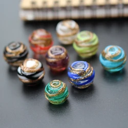 10Pcs 12mm 14mm  Lampwork Glass Beads Gold Stripes Wire Beads multi-color for jewelry Bracelet Necklace Earring Craft making