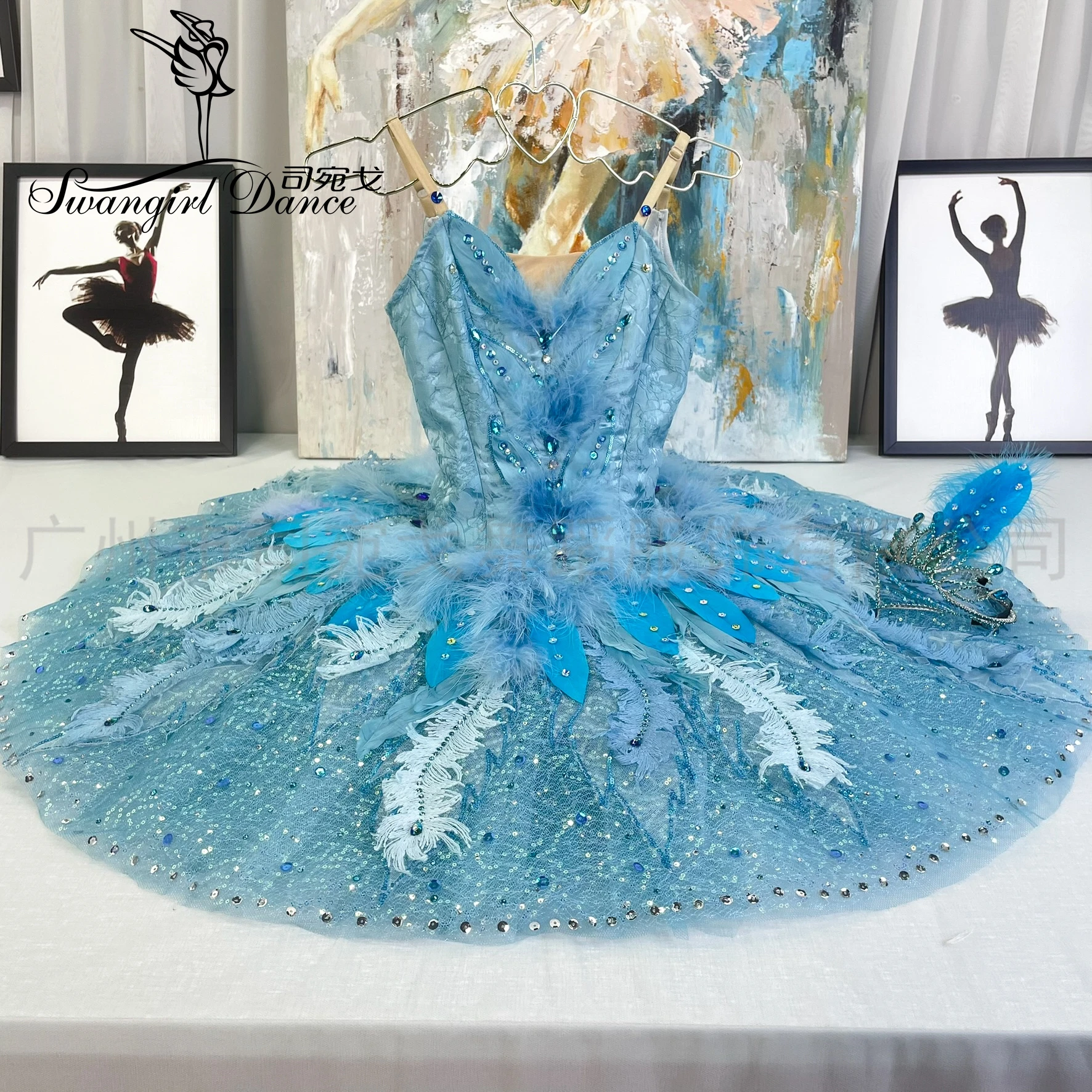 Professional High Quality Custom Size Girls Women Adult Performance Wear Feather Blue Bird Ballet Tutu Costumes BT4663