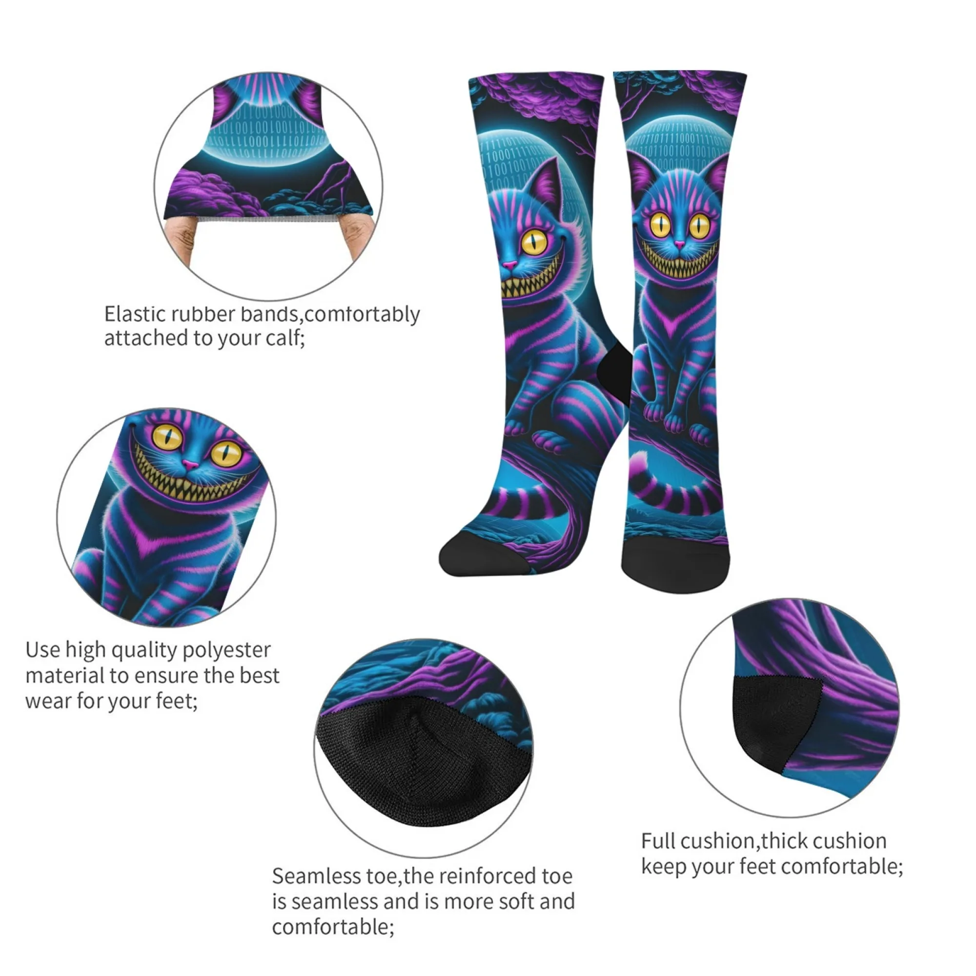 جوارب سعيدة على طراز Cyberpunk على شكل قطة الخيال العلمي، جوارب هيب هوب للشارع المجنون، جوارب رجالية جديدة مضحكة، جوارب كرنفال للحفلات غير رسمية