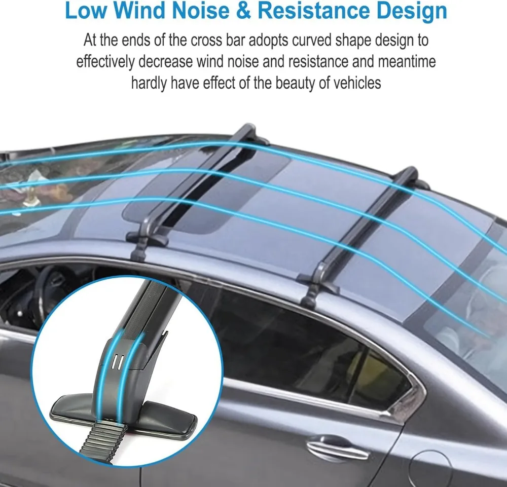 رف سقف السيارة العالمي مع قفل مضاد للسرقة، قضبان متقاطعة من الألومنيوم لدراجة كاياك، قابل للتعديل 42.91-44.88 بوصة، تحميل 165 رطل