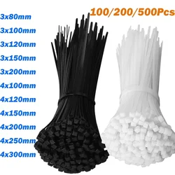 Self-Locking Plastic Nylon Tie Black/White Zip Wraps Strap Nylon Cable Tie Set Fastening Ring Loop Wire Wrap