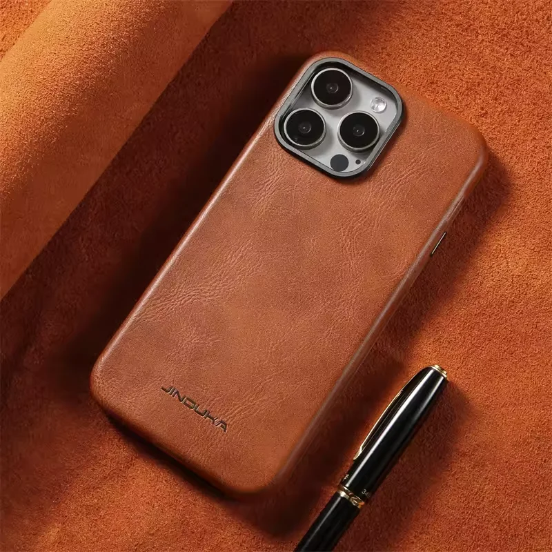 

Винтажный кожаный чехол MagSafe с линзами из сплава для iPhone 16, 15, 14, Plus 13, 12 Pro Max, деловой противоударный бампер, твердый чехол