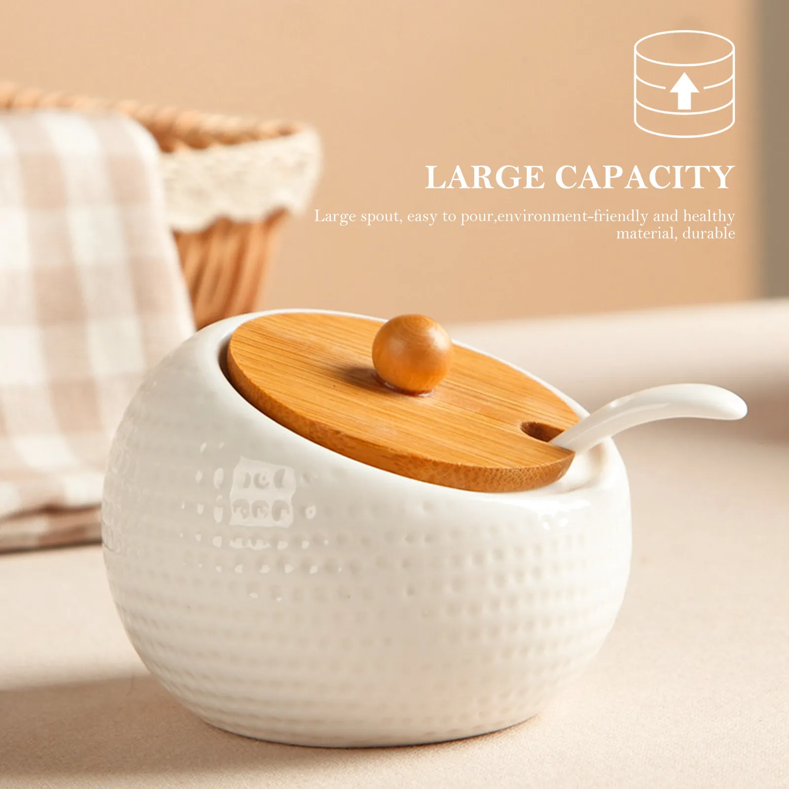 

1Set Ceramic and Wood Spice Jars Set Large Mouth Moisture Proof Insect Resistant Kitchen Storage Containers Salt Chili Porridge