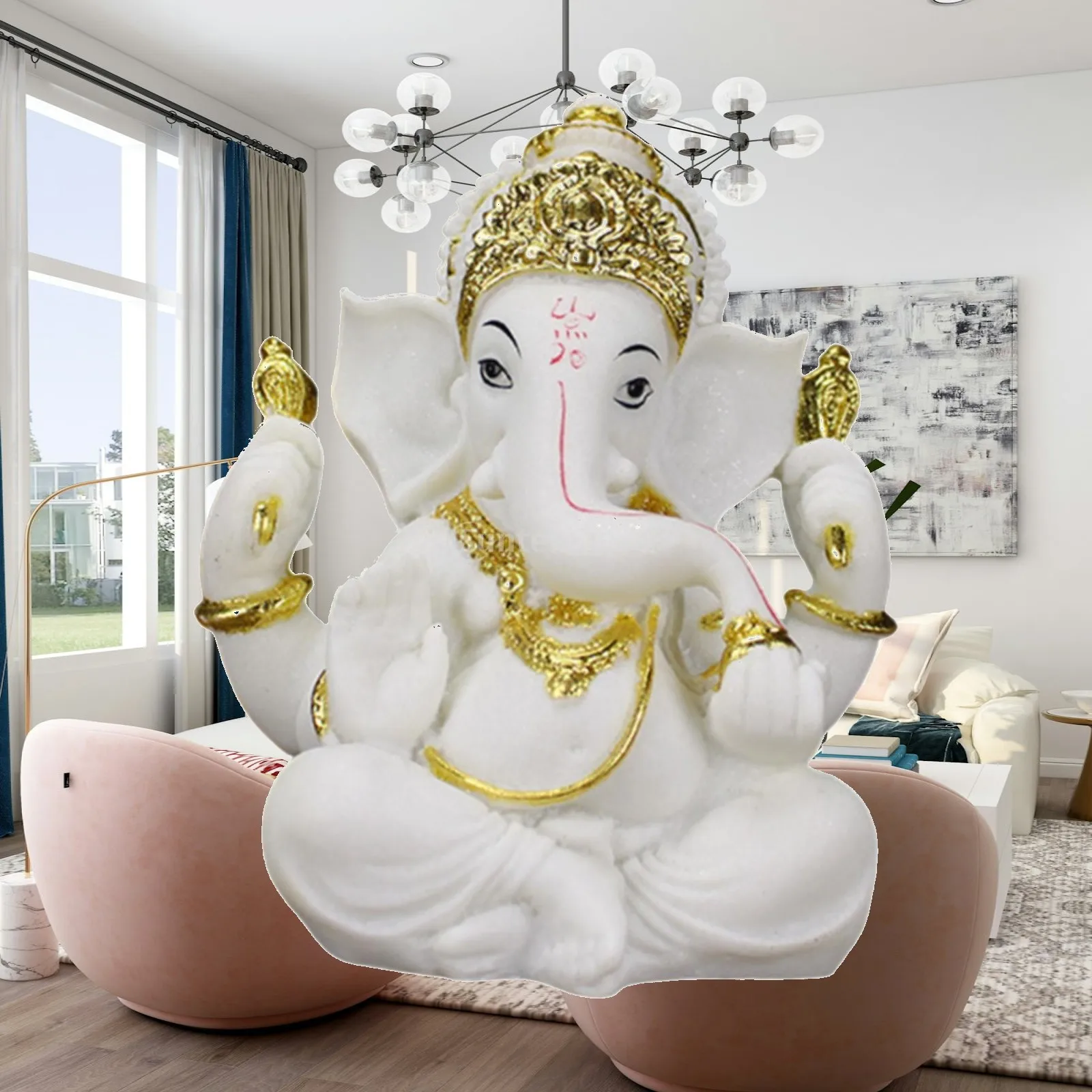Indian Decorative Art Piece Resin Buddha Sculpture Ganesha Home Decor Statue for Living Room Table Altar Display