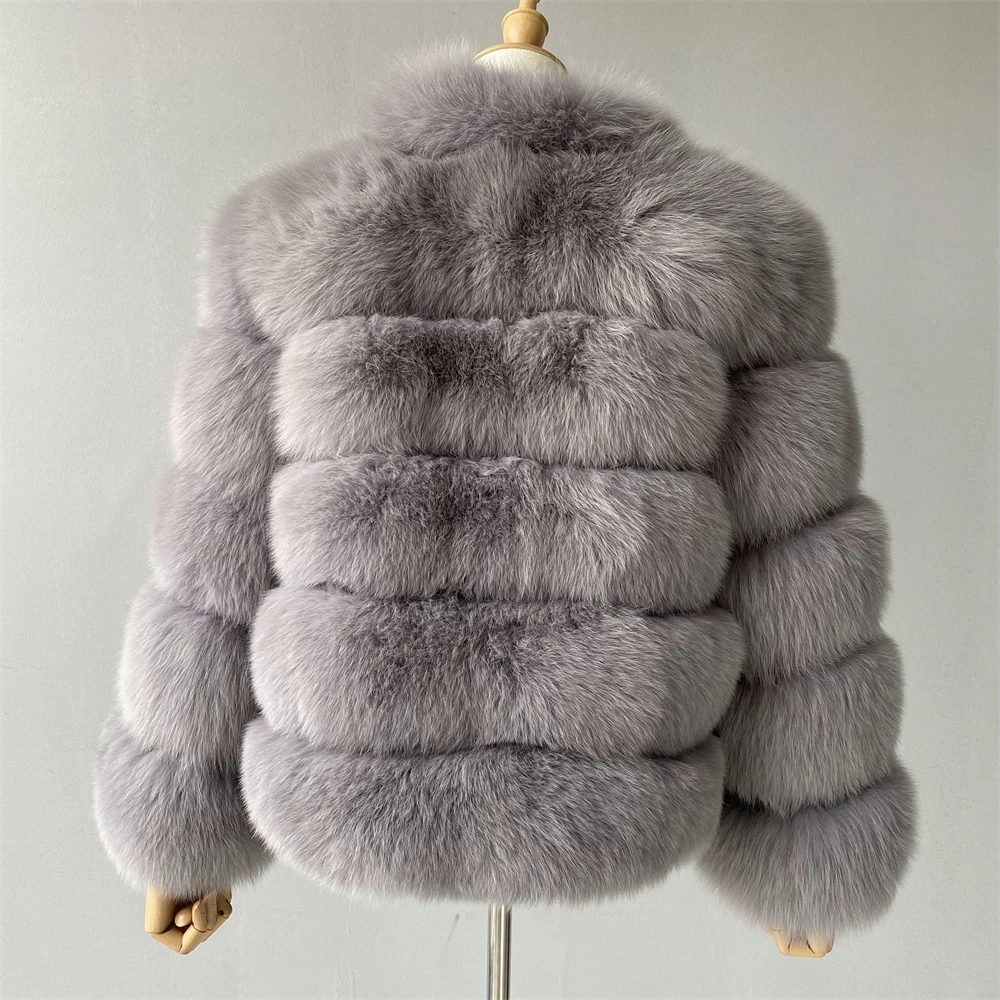 Jaxmonoy Woman Real Fox Fur Coat Autumn Winter Trench Warm Natural Fur Jacket Ladies Fashion Outwear Solid Color Luxury 2024 New