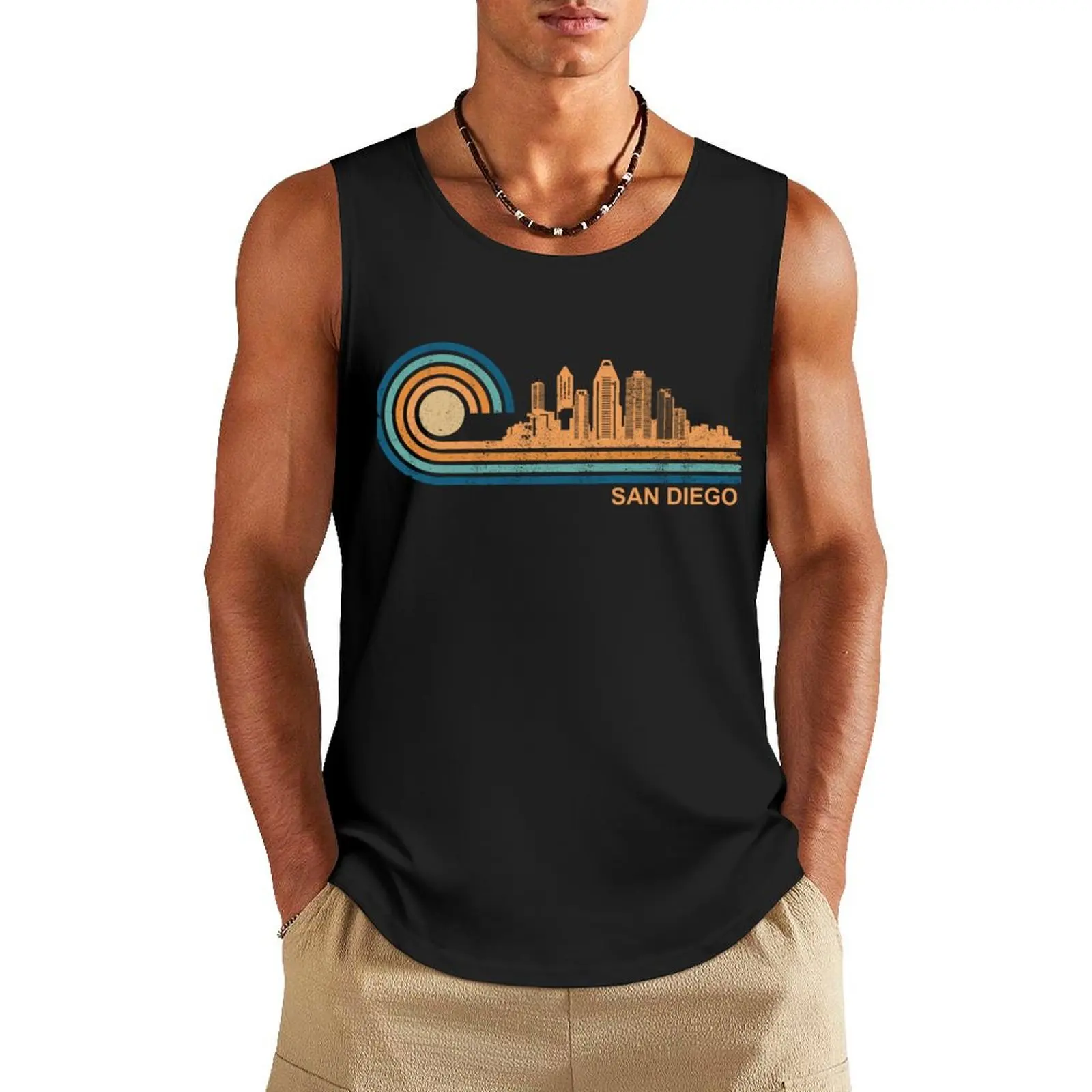 

San Diego Skyline Retro San Diego Fan California Gear Tank Top men gym clothing Men's clothes Vest summer Men's tops