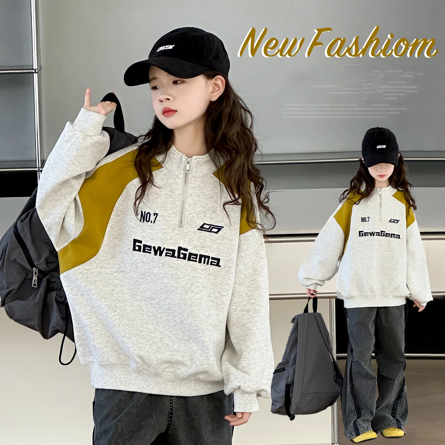 

Girl Hoodie Ages 4-14Y Kid Letter Printed Sweatshirt Casual Style Child Girl Spring Autumn Pullover Student Patchwork Outfit