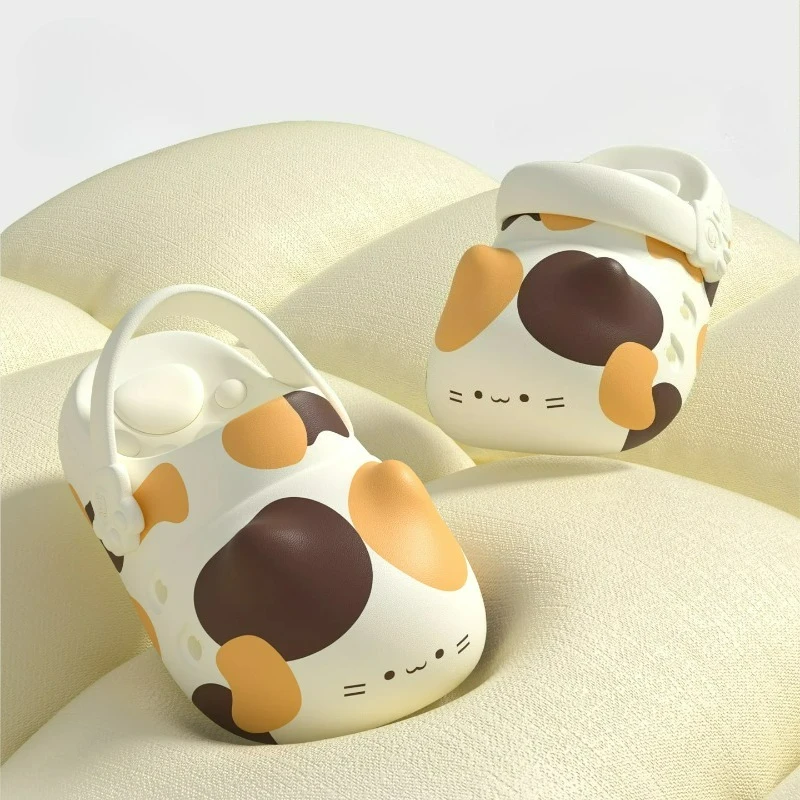 Three Flower Cat Claw Hole Shoes for Women At Home Couple Wearing Outside, Arch Support  Thick Sole  Anti Slip Hole Slippers