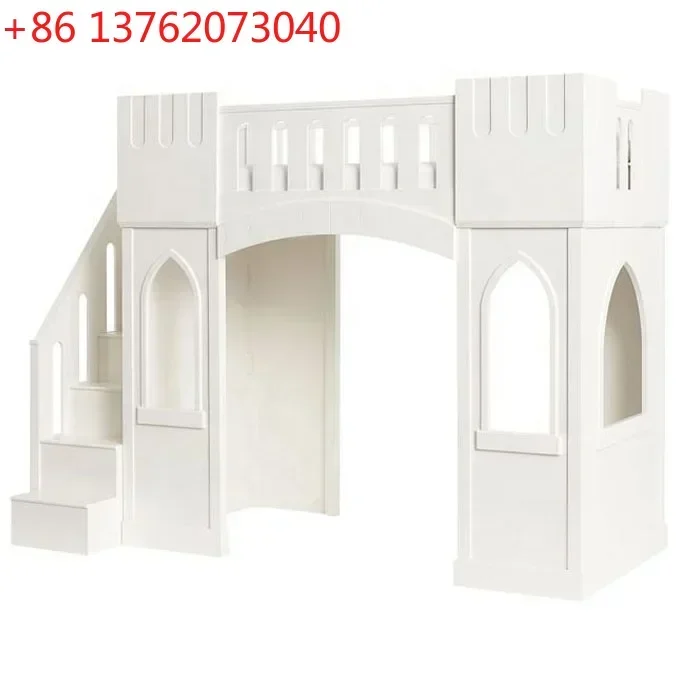Factory Supply modern wooden kids bunk beds for girls princess Castle Loft Bed with slide or stairs
