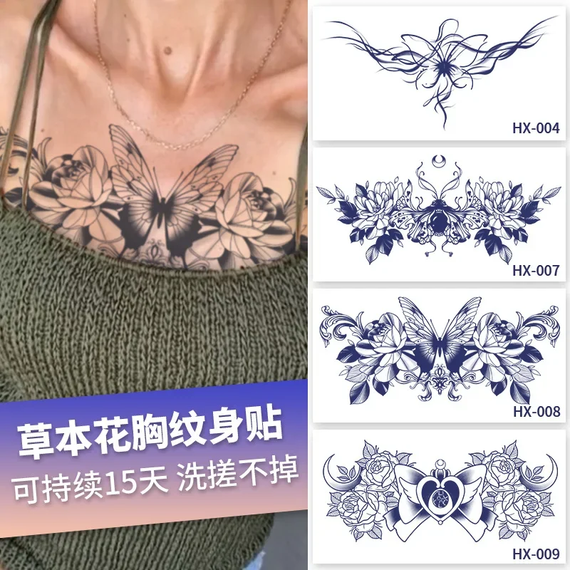 

Herbal Fake Tattoo for Women Man Chest Tattoo Sexy Art Waterproof Lasting Butterfly Wings Temporary Sticker Tatuajes Temporales