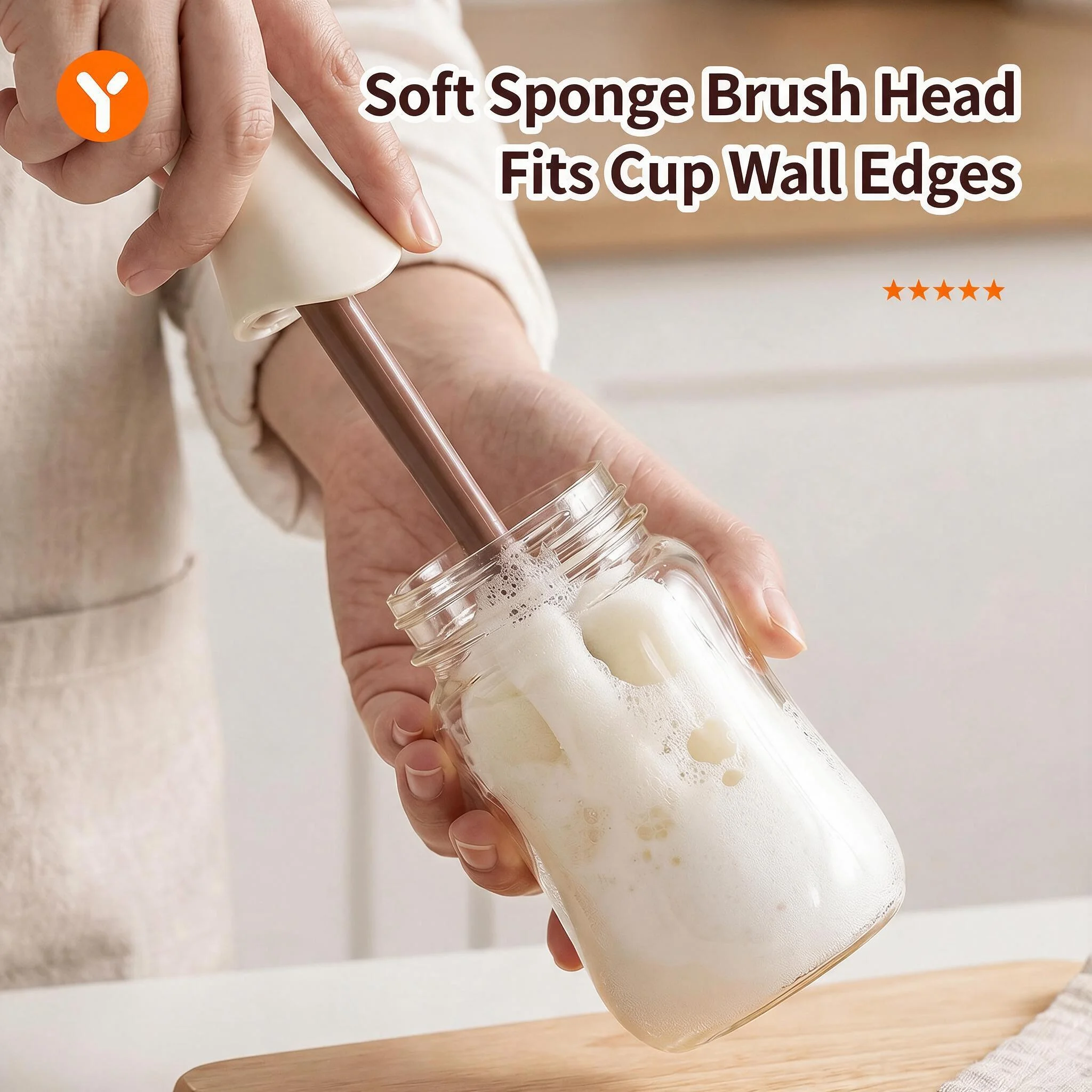 2-in-1 squeegee cup brush, silicone long handle, household cup washing small brush, insulation cup, no dead angle cleaning tool