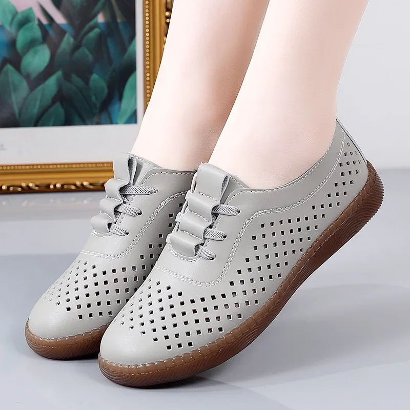 Women\'s Shoes Soft Sole Womens Vulcanized Shoes Hollow Outdoor Casual Shoes PU Leather Lightweight Zapatillas De Mujer