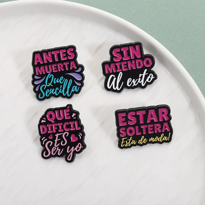 Cartoon Letter Enamel Brooches Lapel Pins Coworker Book Ticket Notice Overthink Text Metal Badge Punk Clothes Badge Jewelry Gift