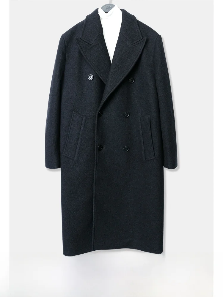 

Классическое мужское длинное шерстяное пальто на осень-зиму, новое, с текстурой жемчужной шерсти, модное повседневное, ветрозащитное, двубортное...