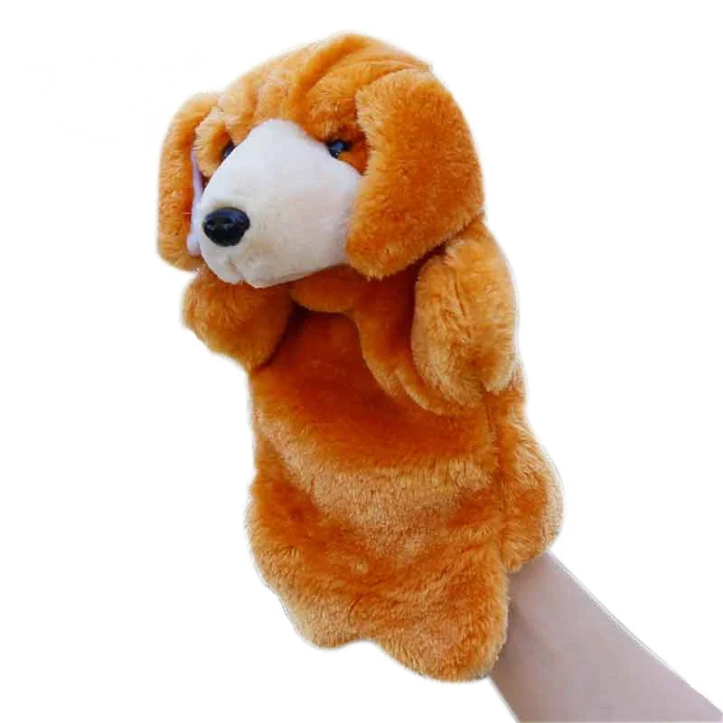 Pelúcia bonito golden retriever cão mão fantoche brinquedo pai-filho boneca adereços de contar histórias das crianças