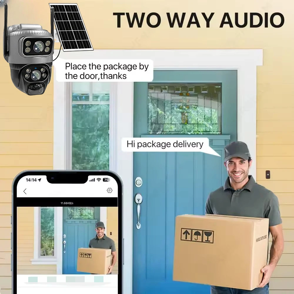 Solar-4G-Kamera für den Außenbereich, kabellos, 8 MP, Dual-Screen-Sicherheitsmonitor 360 ° Vorschau PIR Auto Tracking Smart Home Drahtlose CCTV-Kamera – Detail 11