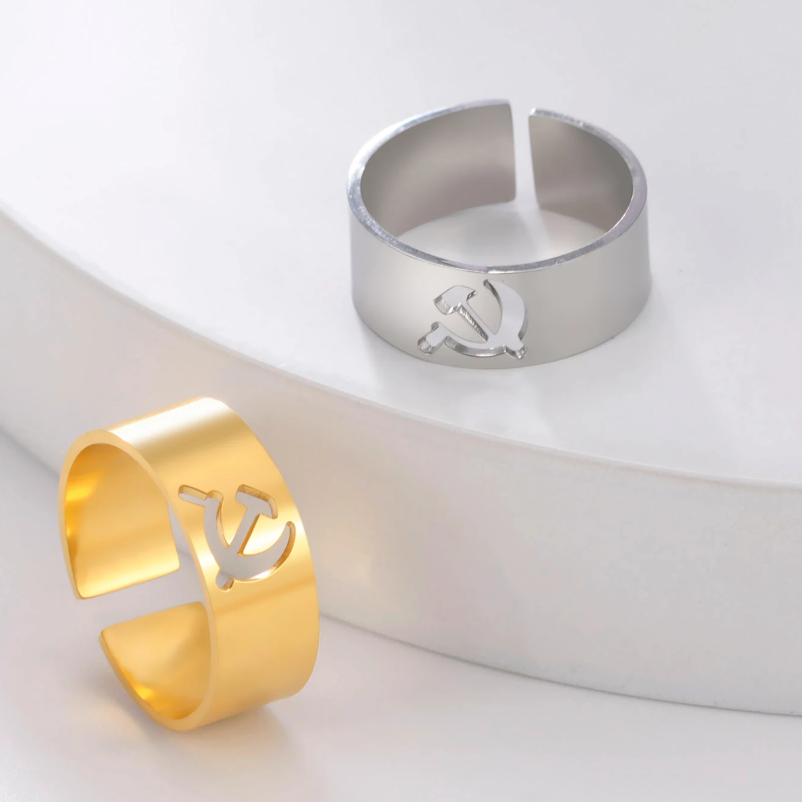 1 Stück UdSSR Symbol Hammer und Sichel Ring Edelstahl Breiter Offener Siegelring für Frauen Vintage Schmuck Neues Partygeschenk