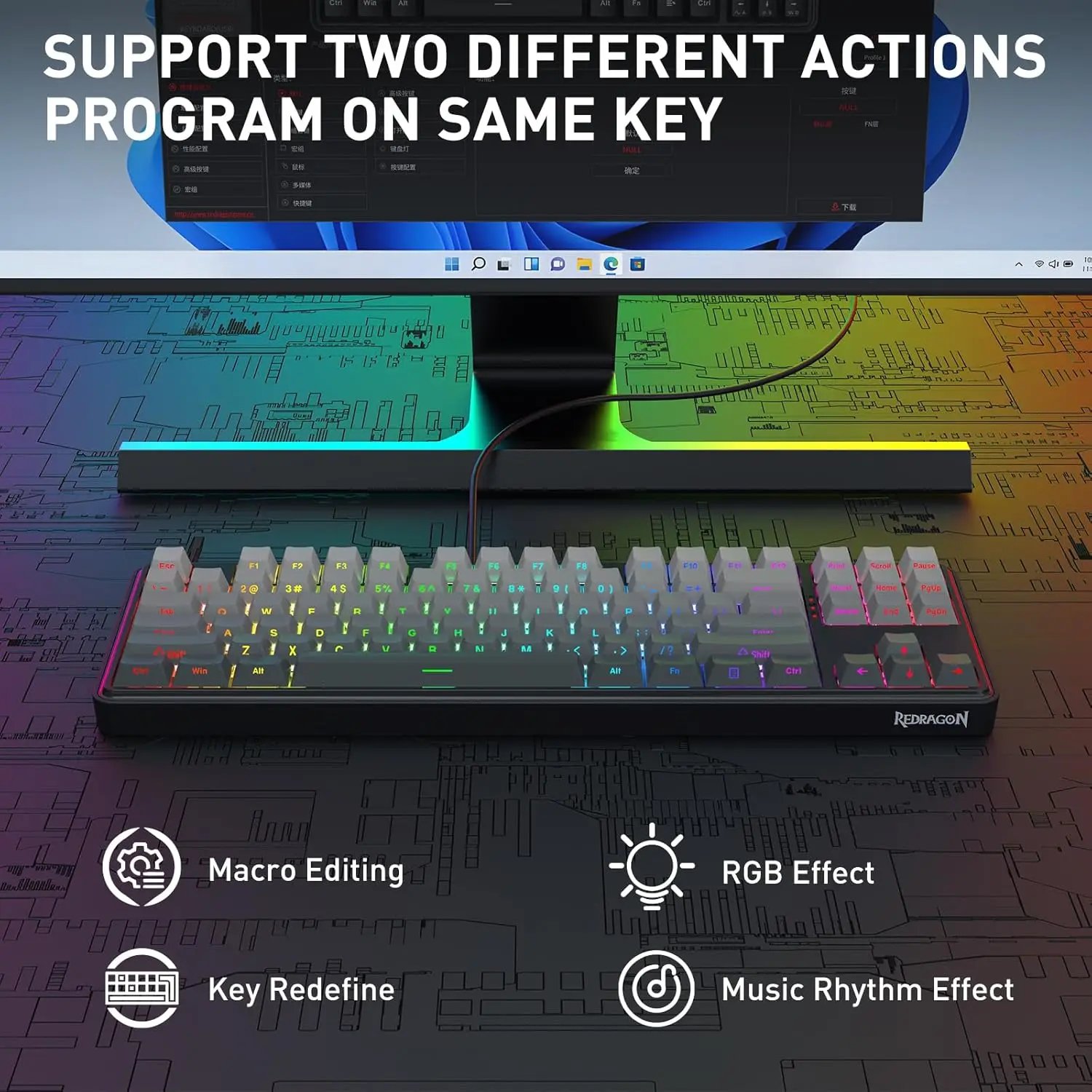 Redragon HE Rapid Trigger Gaming  87 Keys TKL Wired Mechanical Keyboard,Hyper-Fast Actuation Hall Effect Magnetic Switch view 4