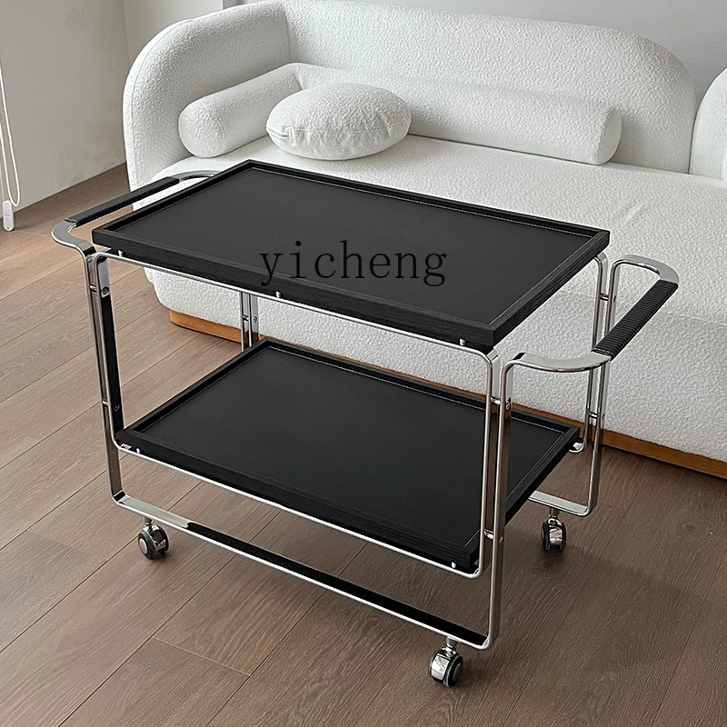 

ZZ stainless steel living room glass edge trolley storage cabinet medieval mobile home bedside table