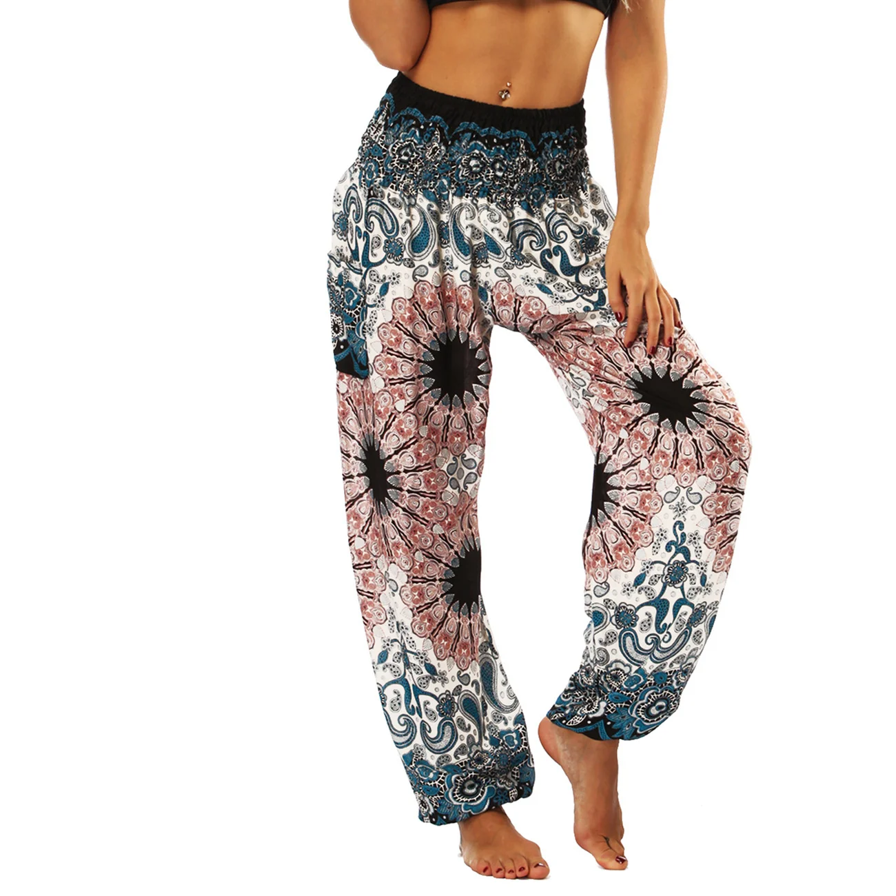 Alpha Yoga Outfits Pantaloni stile harem Boho per donna Pantaloni da jogging da corsa in vita alta elastica Pantaloni bohémien Boho Hippie