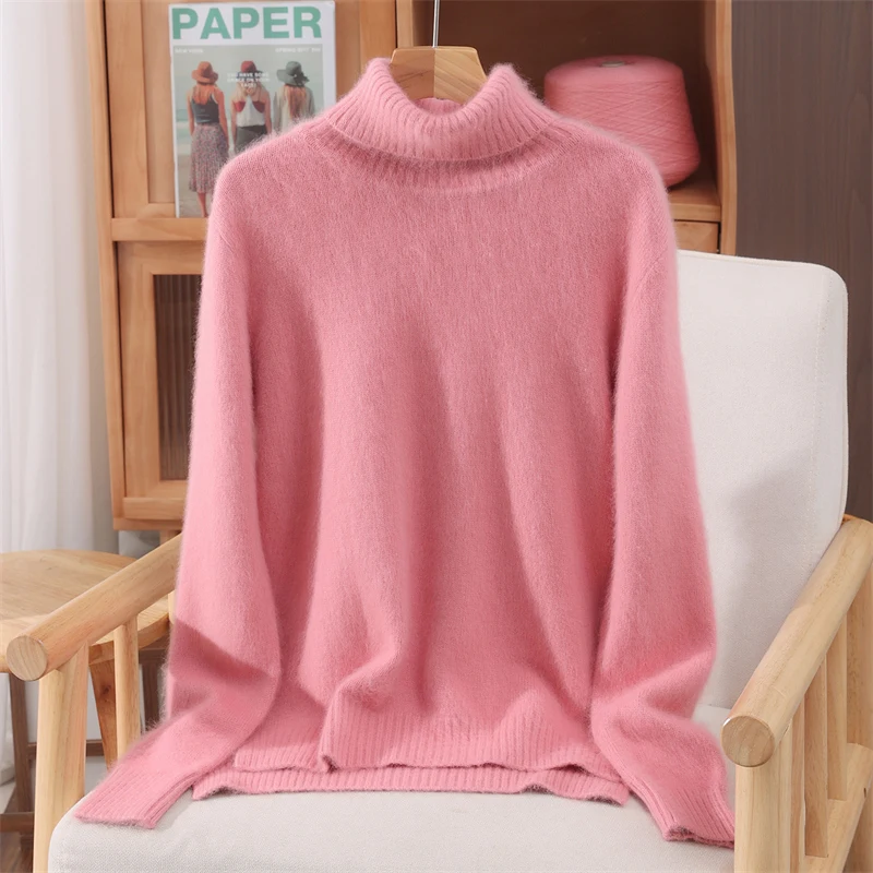 2025Newฤดูใบไม้ร่วงฤดูหนาวผู้หญิงMink Cashmereเสื้อกันหนาวเต่าคอPullover Basicสบายๆด้านล่างอบอุ่นเสื้อผ้า 100% Mink Cashmere