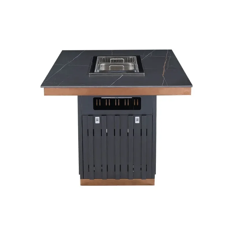 steel rock slab Induction cooker Barbecue table Smoke exhaust Self-service grilling and rinsing integrated hot pot dining table