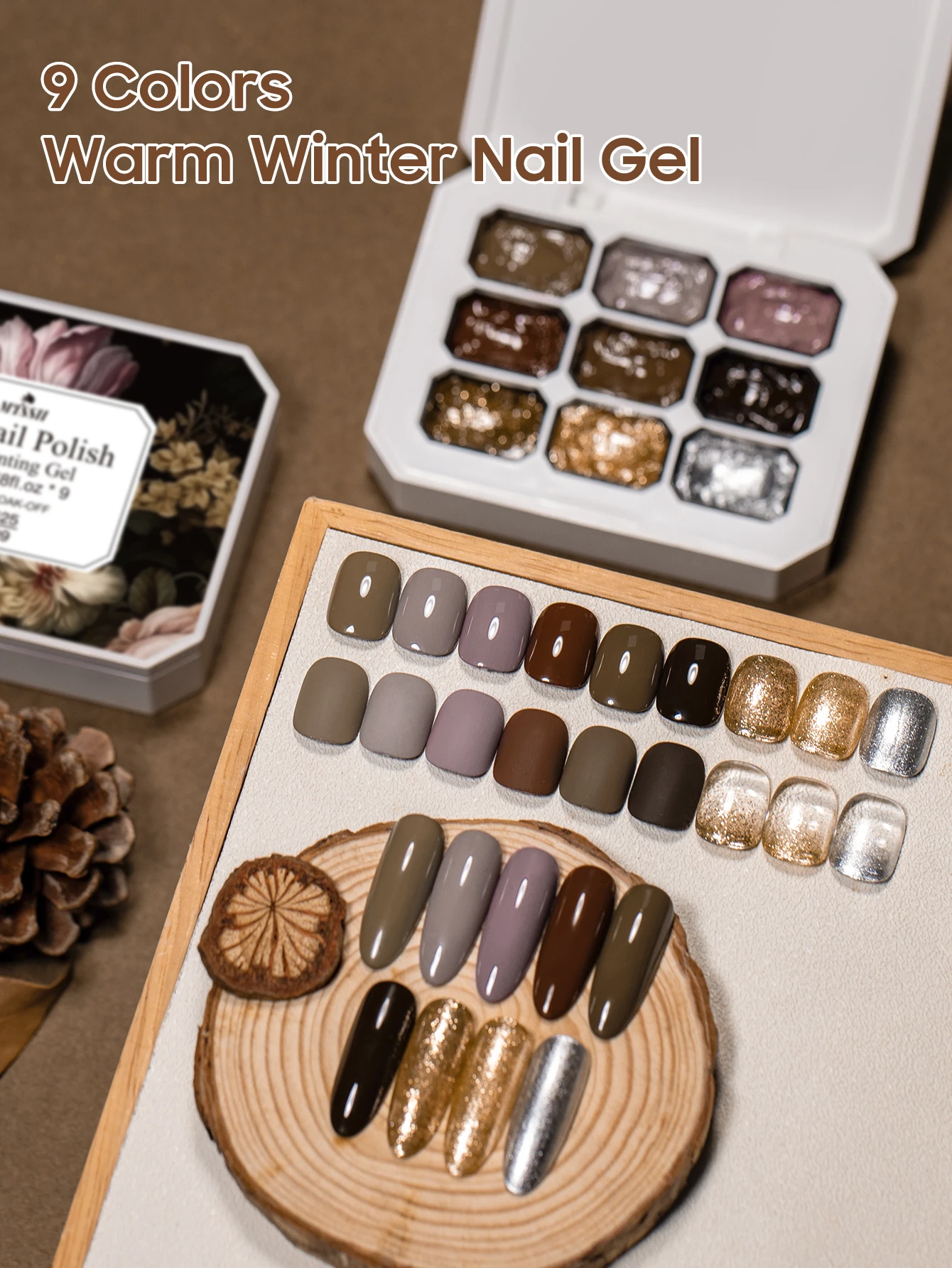

MTSSII 9-Grid Warm Winter Solid-state Gel Mocha Mousse Nine-Grid Dazzling Patting Glitter Gel 9 Colors Gradual Painting Varnish