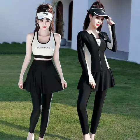 Ladies' Conservative Two-Piece Swimsuit Long Sleeve Wetsuit Surfing Mermaid Suit Three-Piece Set New Style Thermal Swimming