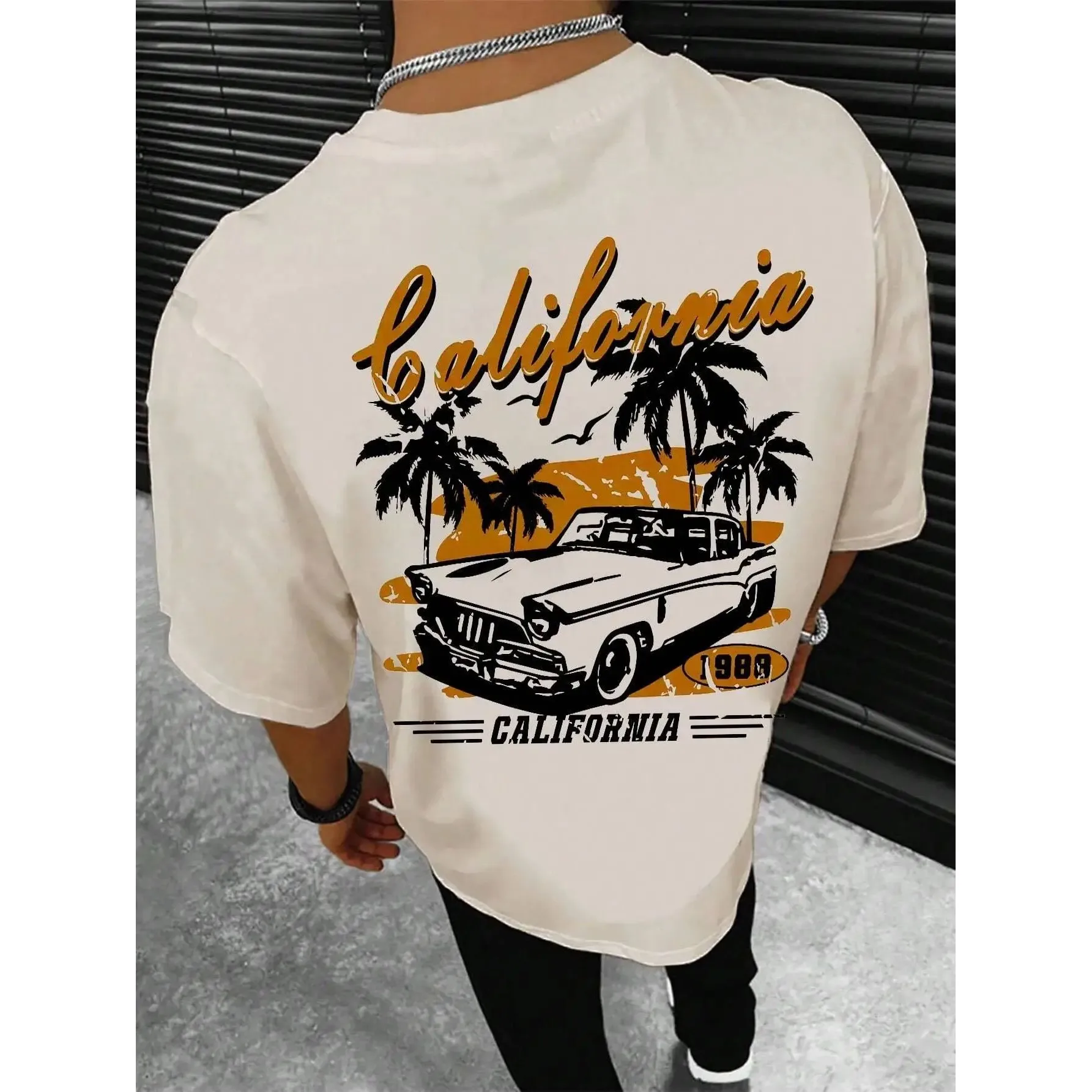 California Extreme Sports Racing Competitions Men's T-Shirt Ultra Slim Fit Nine Sleeve Length Henry Shirt Collar Youth Trend