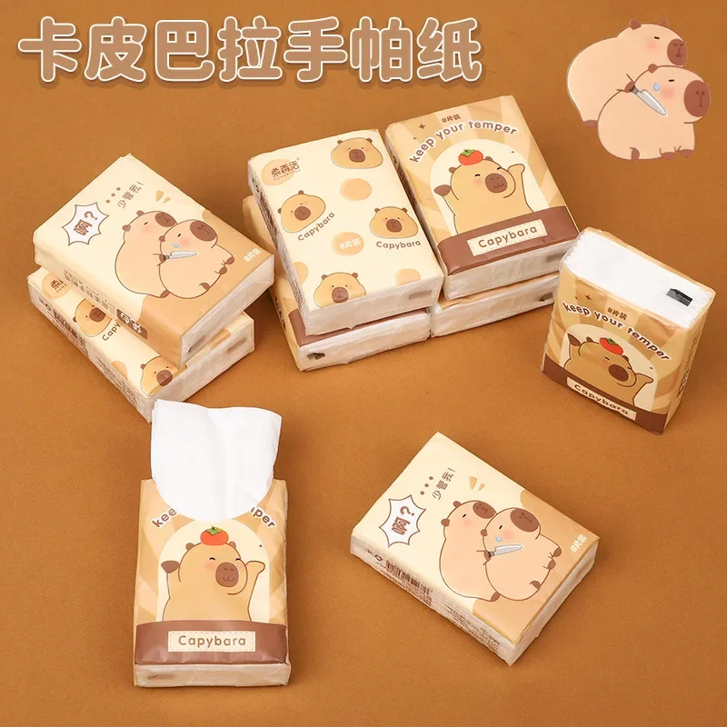 9pcs Capybara Tissue Kawaii Cartoon Printed Handkerchief Cute Girl Portable Toilet Paper Girly Birthday Gift