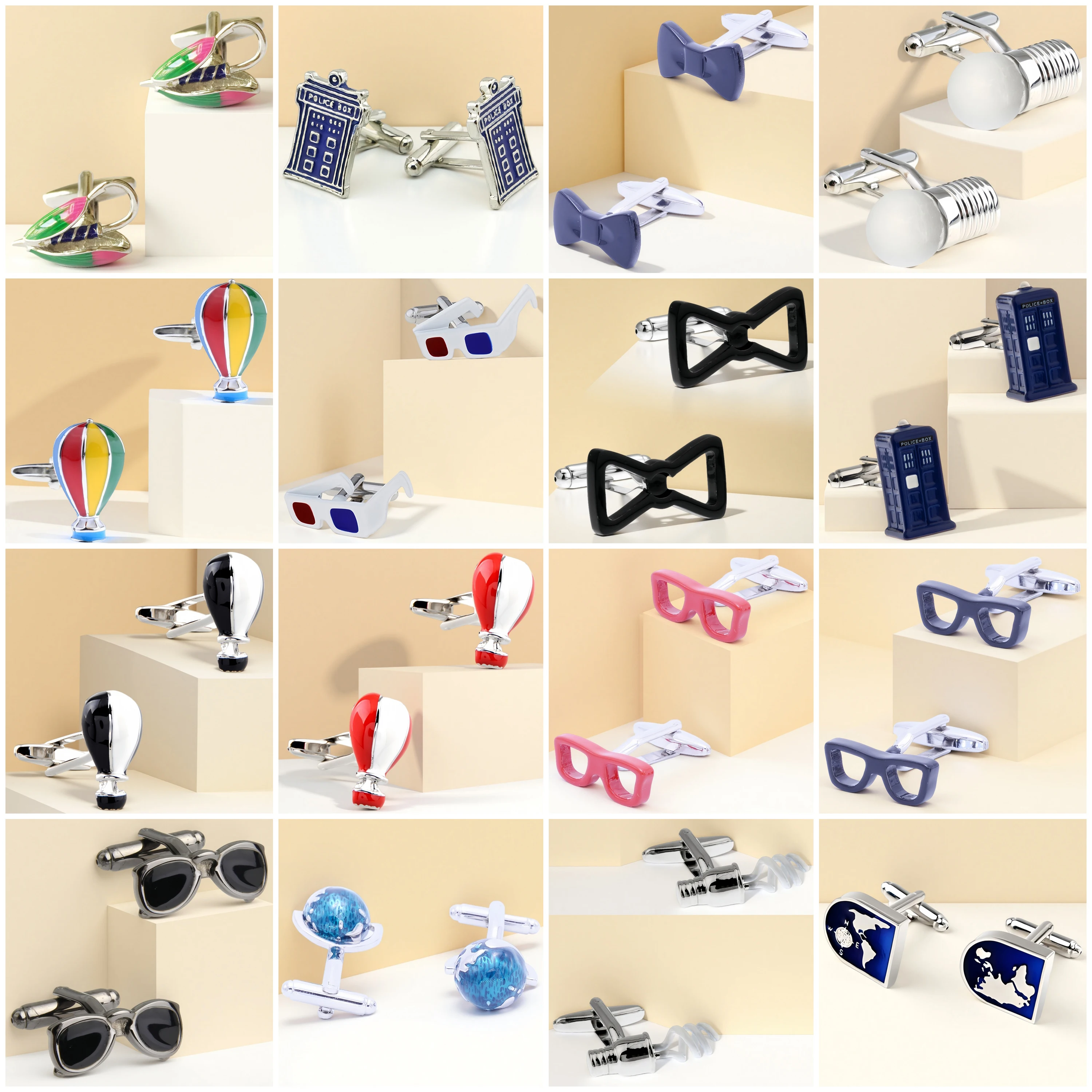 Annlyy Fashion Bulb Balloon Bow Tie Glasses Globe Box Mens Cufflinks Cuff Links