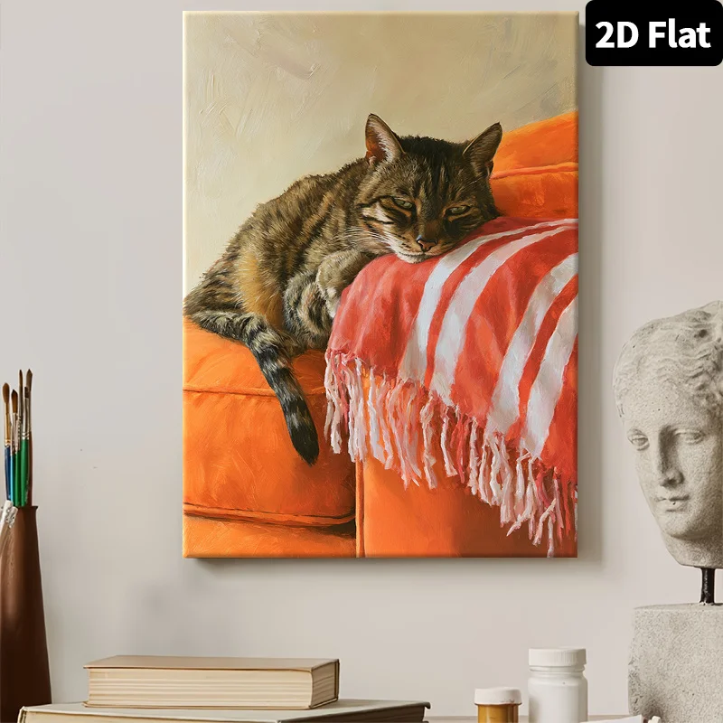(No frame)2D Flat, 2D Flat, 1pc 2D Flat Poster Canvas Art Christmas Party Decoration Banner Framed Art Print Cozy Cat Nap on