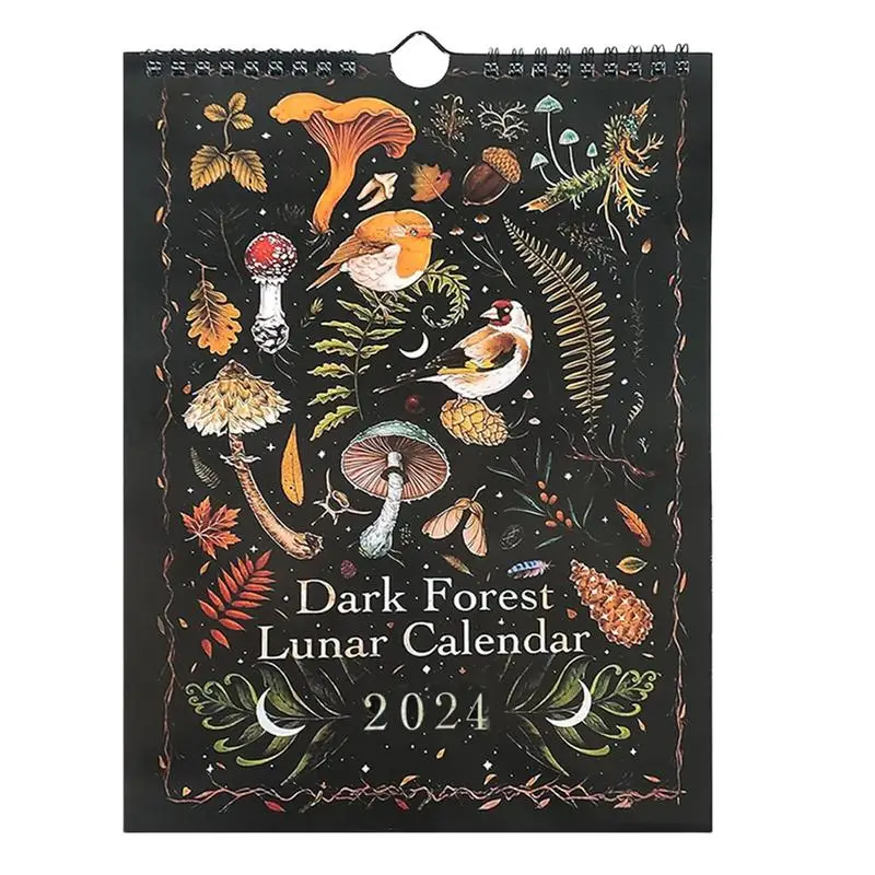 2024 Dark Forest Calendar with 12 illustrations art calendar  Waterproof Wall Calendars for Office Home Art Moon Calendar