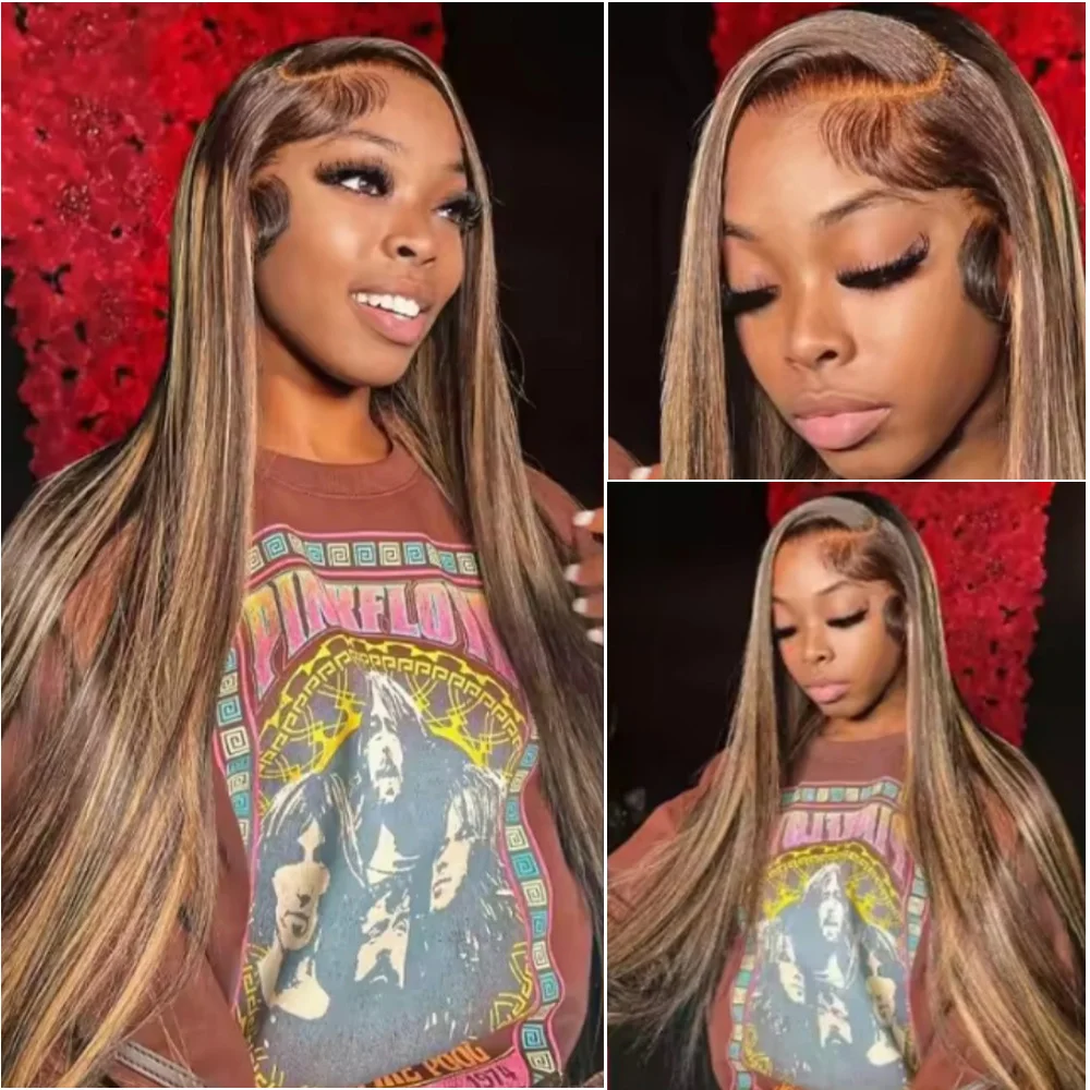 13x6 HDハイライトウィッグ カラーレースフロント 人毛ウィッグ 100% 女性用 生え際処理済み ハニーブロンド 13x4 ストレートレースフロントウィッグ