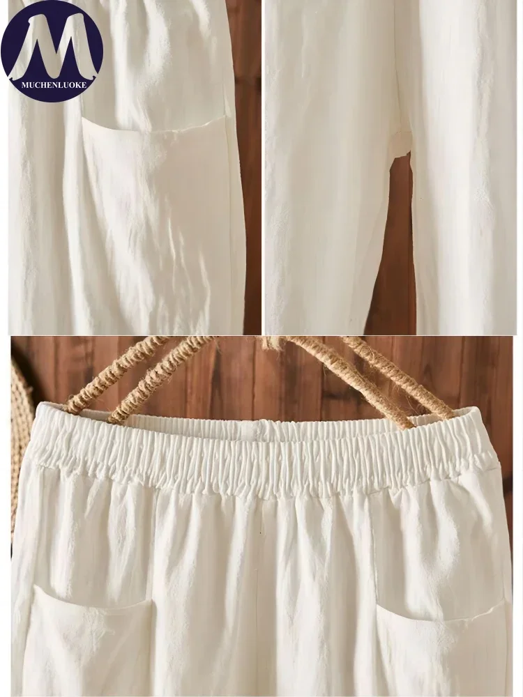 Calça feminina fina de cintura alta elástica, calça Harun de tubo reto, calça solta de lazer, moda coreana, verão, nova, 2023