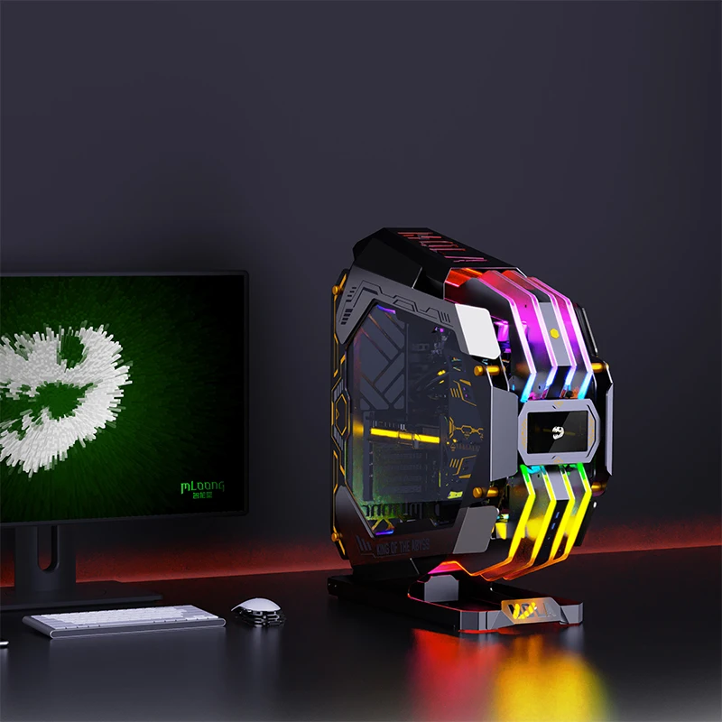 Lovingcool High-End-Unterstützung für 360-Grad-Aio-Wasserkühler, Computergehäuse, EATX ATX, Voll-LED-DIY-Gaming-PC-Gehäuse mit zentralem Steuerbildschirm Ansicht 6