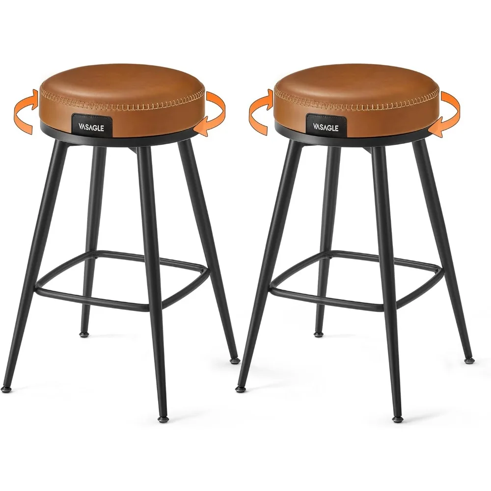 EKHO Collection - Swivel Bar Stools Set of 2, Counter Height Backless Bar Stools, Synthetic Leather with Stitching,