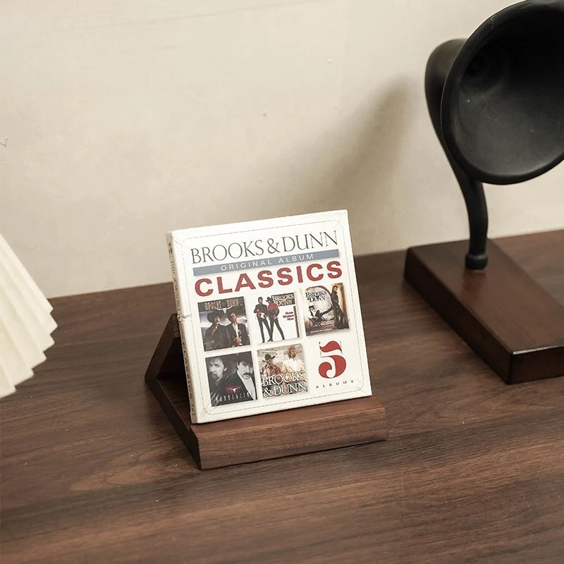 Black Walnut Wood Album Display Rack, CD Player Stand, Vinyl Record Player Storage Holder for Discs Home Desktop Organizer