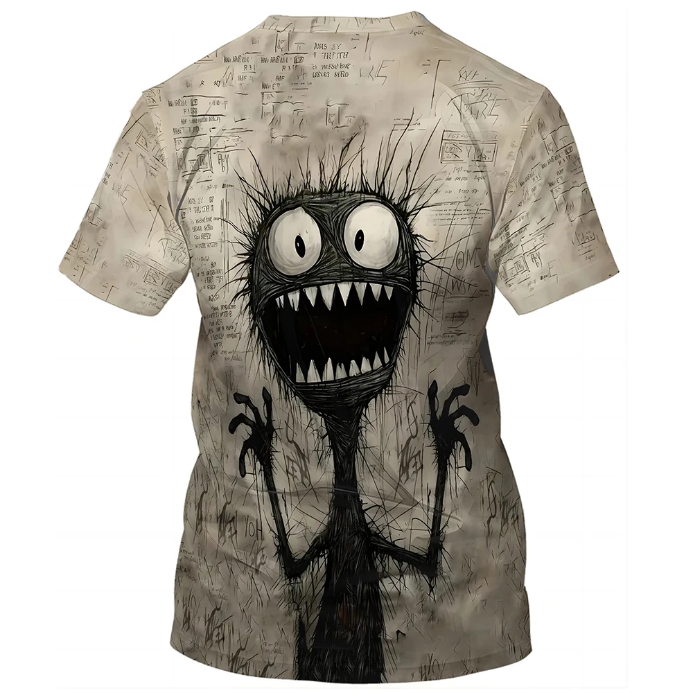 Summer Anime Monster In Panic T Shirts For Men Crew Neck Loose Short Sleeve Tee Shirt Outdoor Oversized T-shirt Men Clothing 3XL