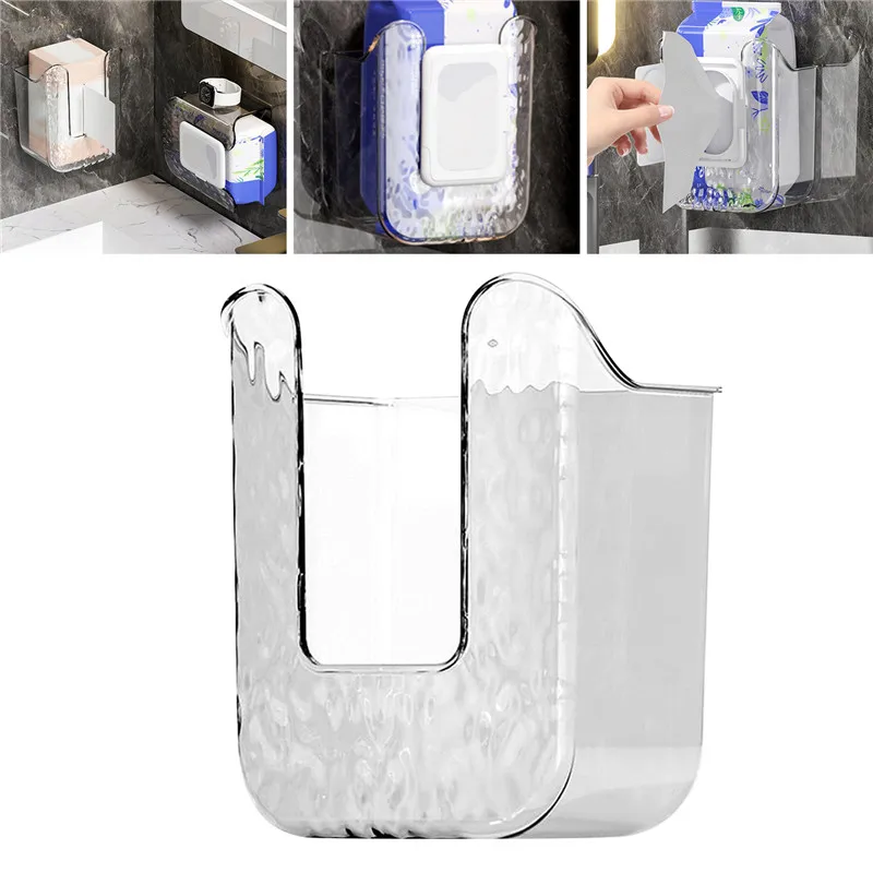 Bathroom Wall-mounted Plastic Tissue Box Kitchen Wet Wipe Holder Napkin Paper Case Punch-free Masks Storage Box