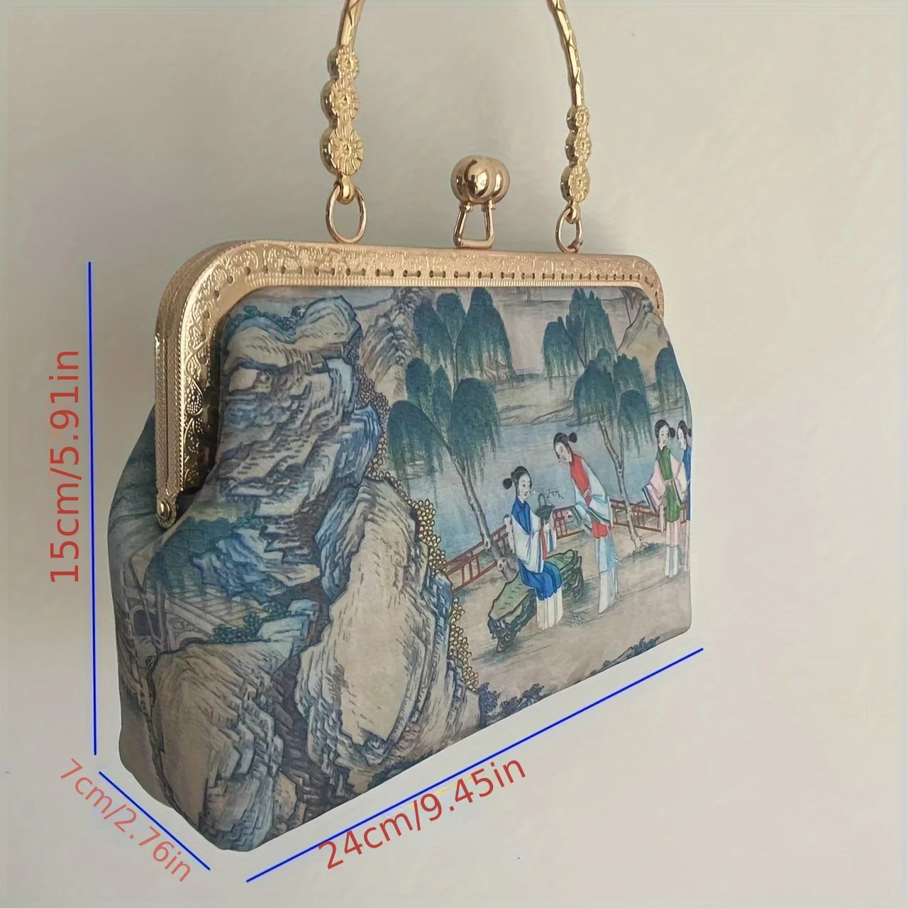 Embroidered Handbag, Traditional Chinese Style, Retro Purse With Metal Clasp, With Floral Pattern, For Hanfu And Qipao D