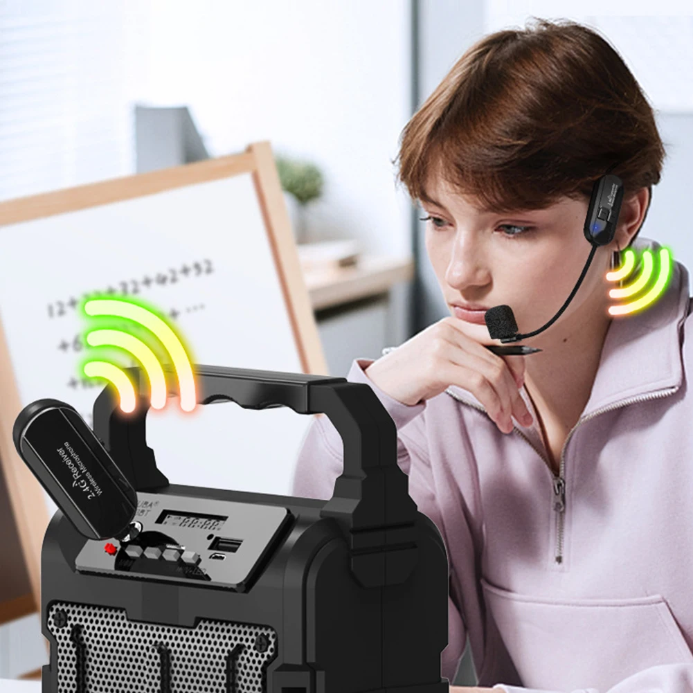 

Беспроводная микрофонная система 2.4G с головным и ручным микрофонами 2-в-1 для усилителя голоса, сценических динамиков, обучения
