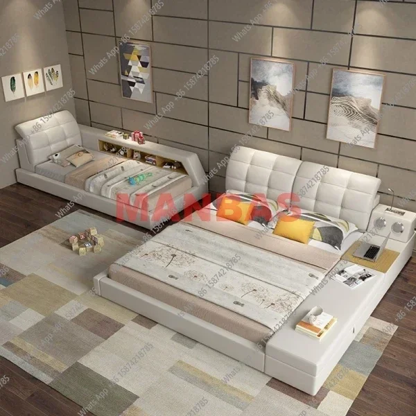 A69 Tech Smart Bed With Bluetooth Audio And Lamp Genuine Leather Parent-child Multifunctional Upholstered Tatami Bed Ultimate Ca
