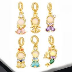 OCESRIO Fashion Crystal Cute Girl Pendant for Necklace Copper Gold Plated CZ Beautiful Dress DIY Jewelry Making Supplies pdtb360