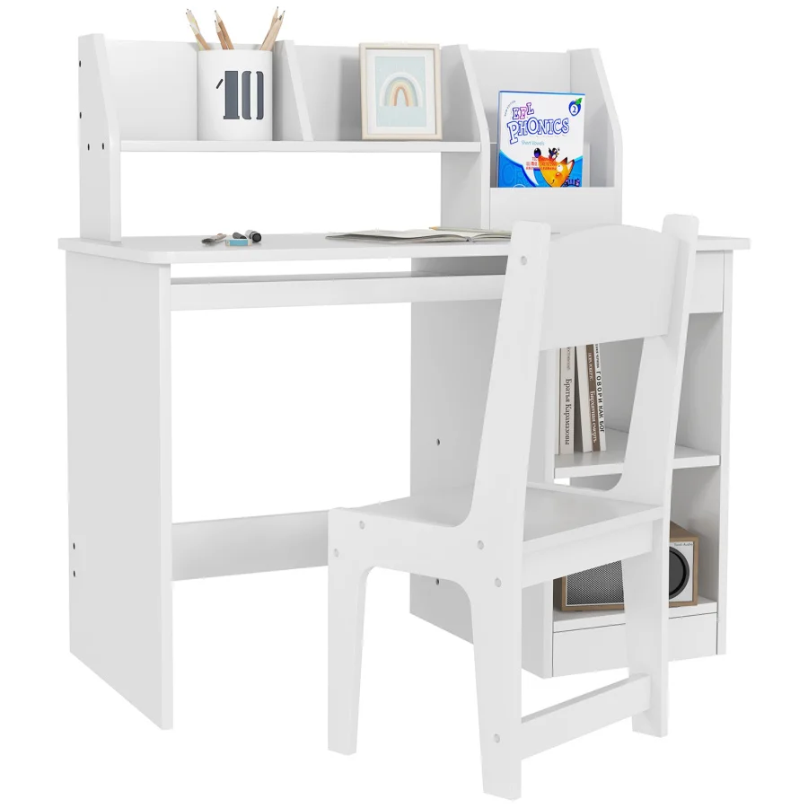 

Qaba Desk and Chair Set with Storage Study Desk with Chair for 5-8 Years Old Gray