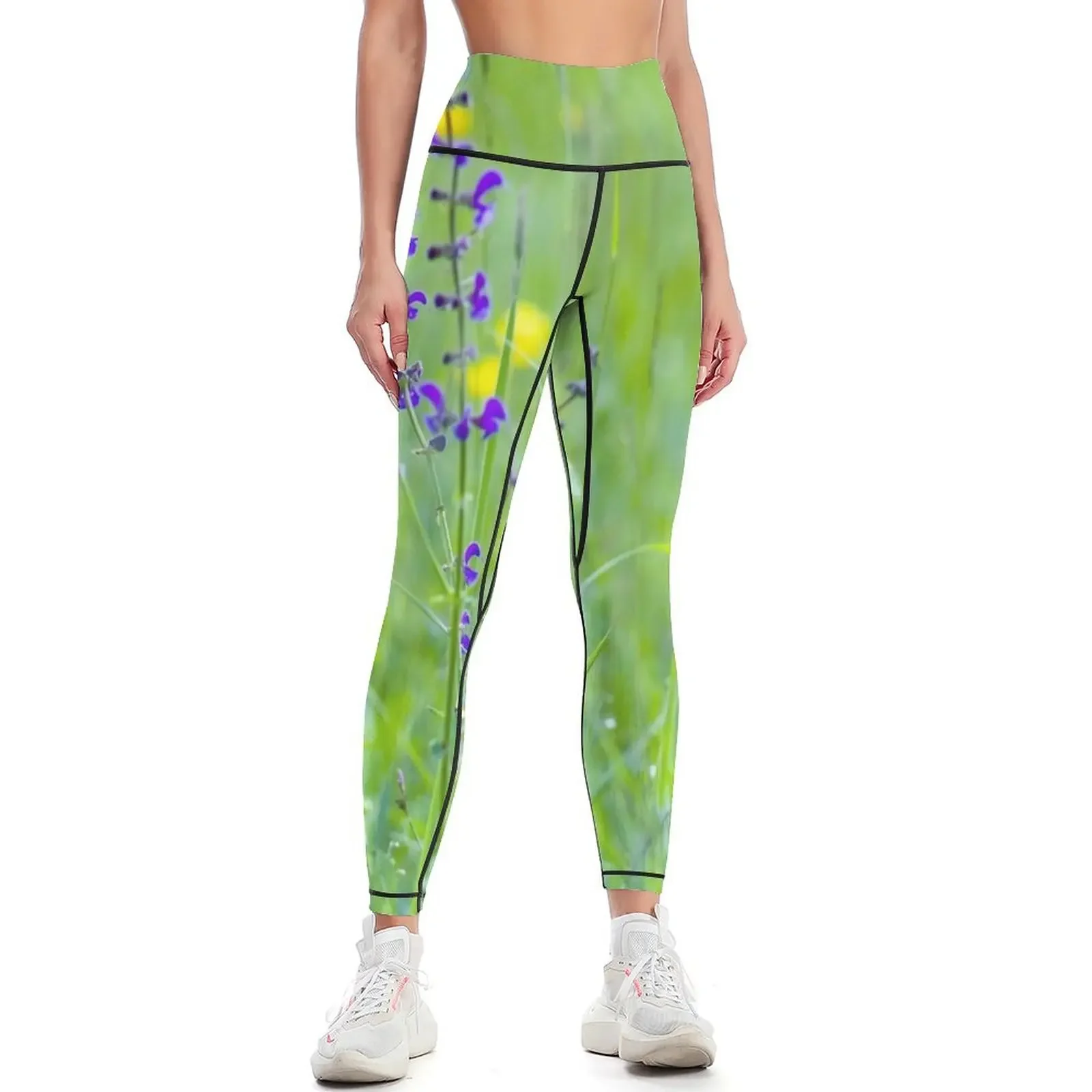 

Serene Summer Meadow with Wild Flowers and Grasses Leggings trousers gym pants active wear Women's trousers Womens Leggings