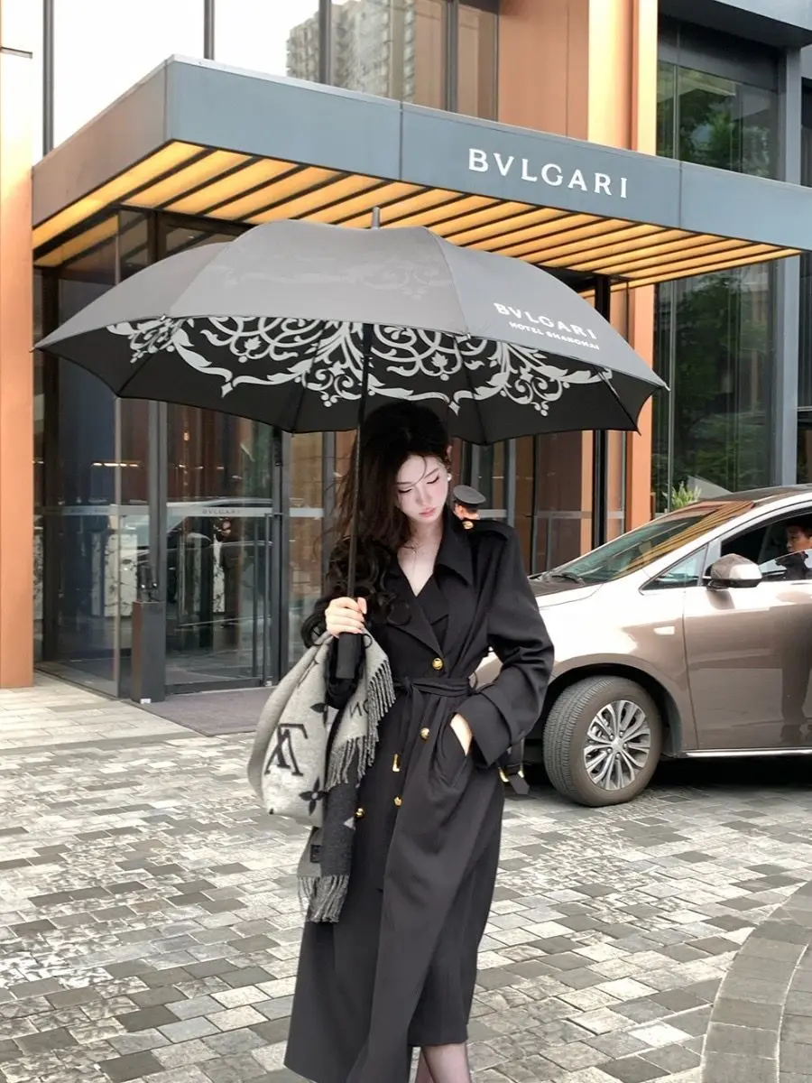 

Trench Femme Long Petite-Friendly Deep Laced Rainproof Monochromatic Chinese-Style Khaki Green Overgarment Pcs Grain Outercoat